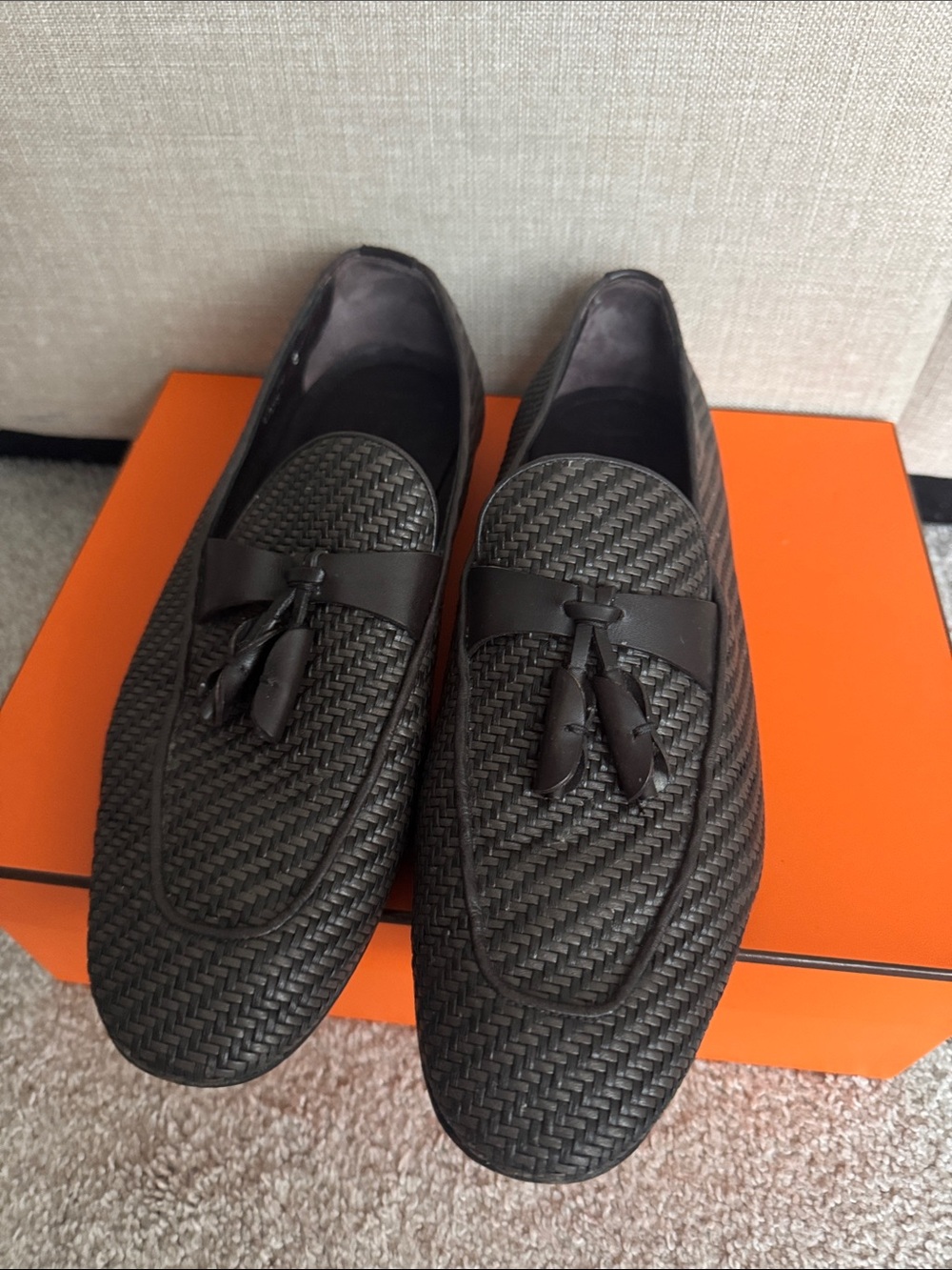 Ermenegildo Zegna Black Woven Leather Tassel Loafers